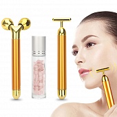 картинка Набор вибрационных массажёров для лица и тела с золотым покрытием 3 в 1 от магазина